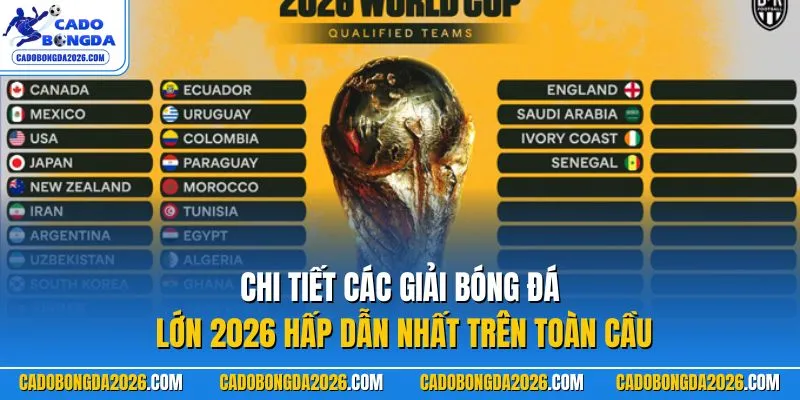 Chi tiết các giải bóng đá lớn 2026 hấp dẫn nhất trên toàn cầu